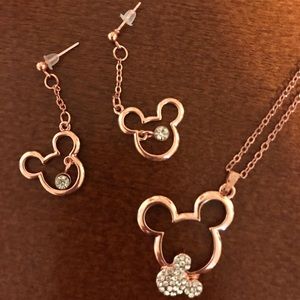 Mickey rose gold necklace and earring set